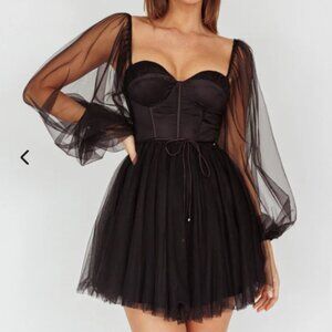 NWT Black Tulle Mini Dress with Sleeves